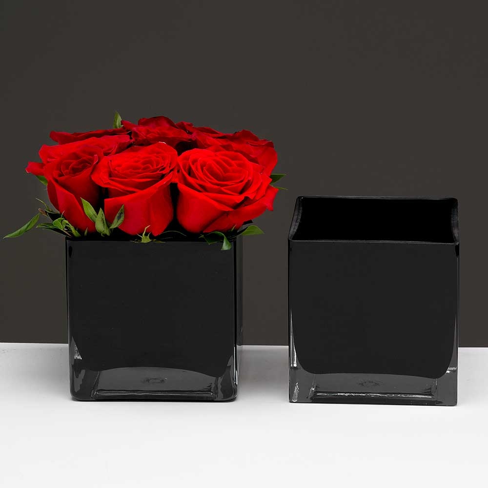Glass 4.5" Cube Vase,black Floral Supply Syndicate Floral Gift