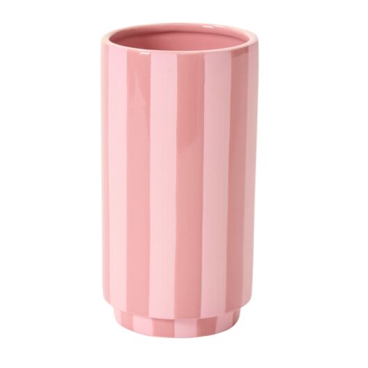 PINK STRIPED VASE 4.25"X 8"