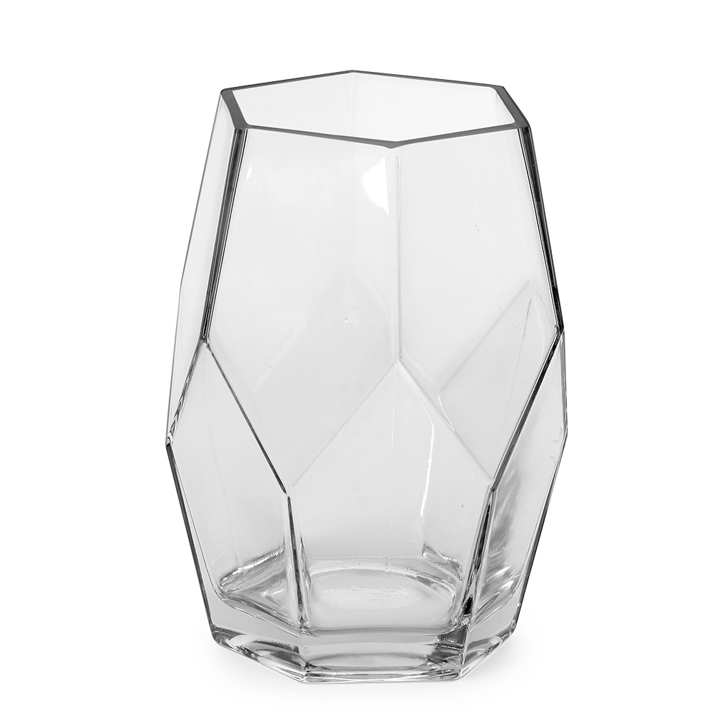 GLASS 8" GEOMETRIC VASE, CLEAR