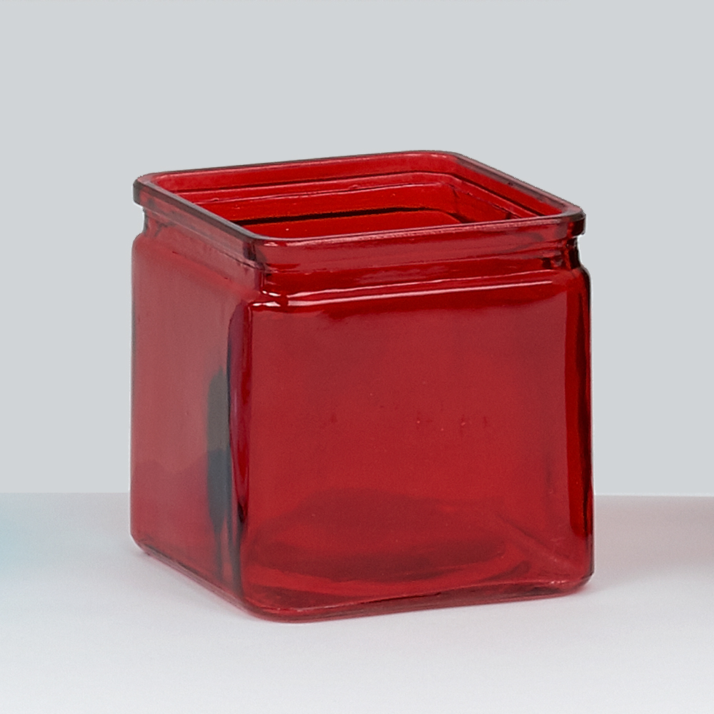 4" RED GLASS CUBE