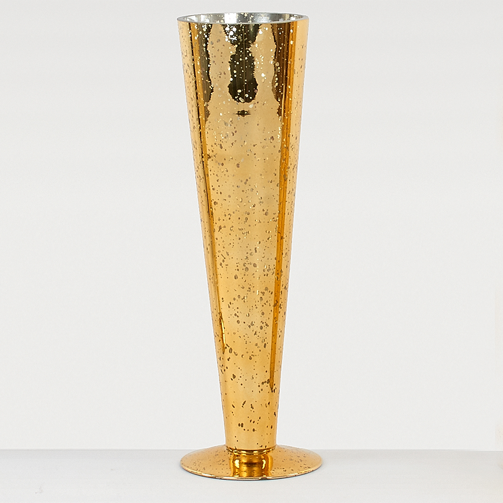 GLASS   15.5X4.25"SILVER/GOLD VASE