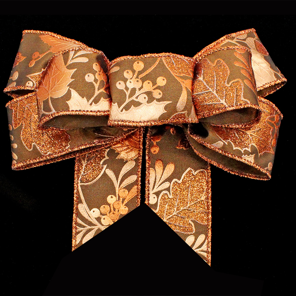 1 3/8" WIRED EMBOSSED LEAVES RIBBON