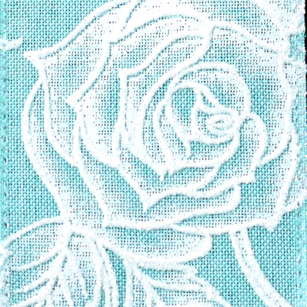 2 1/2" WIRED LINEN WHITE ROSES NT