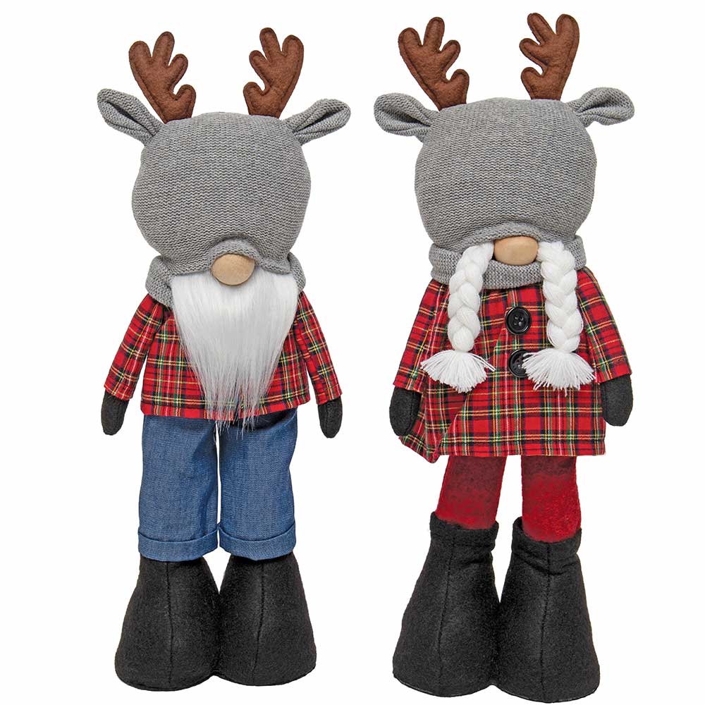 16" OH DEER GNOME W/RED PLAID