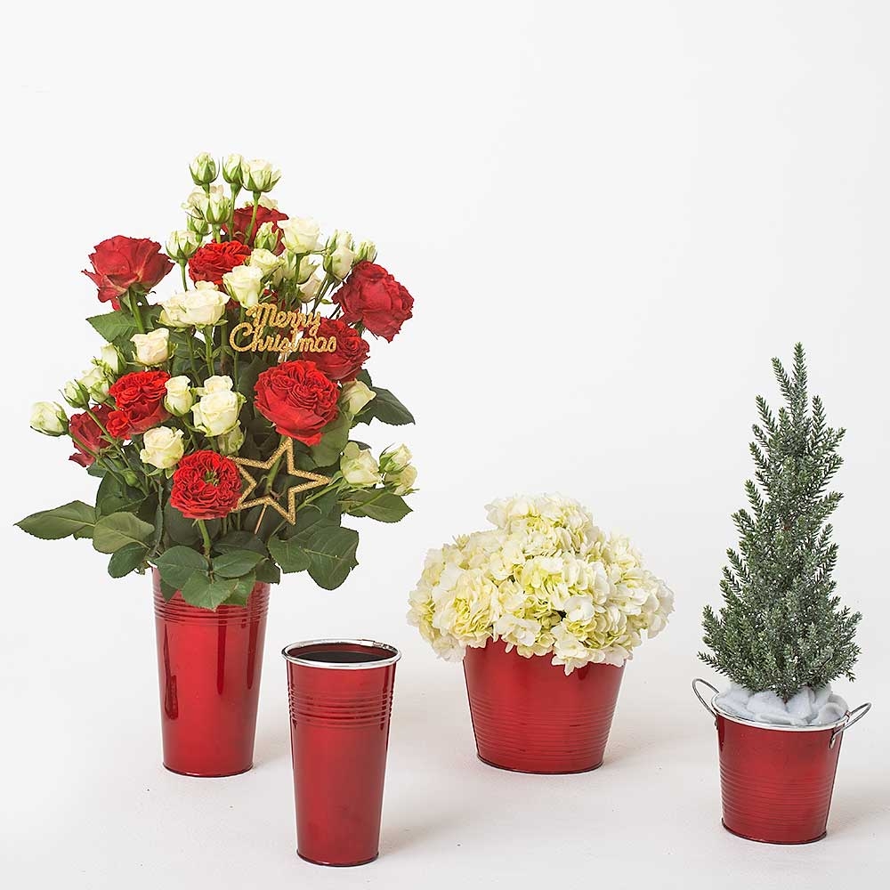 7"x6" Red Metal Vase Floral Supply Syndicate Floral Gift Basket and