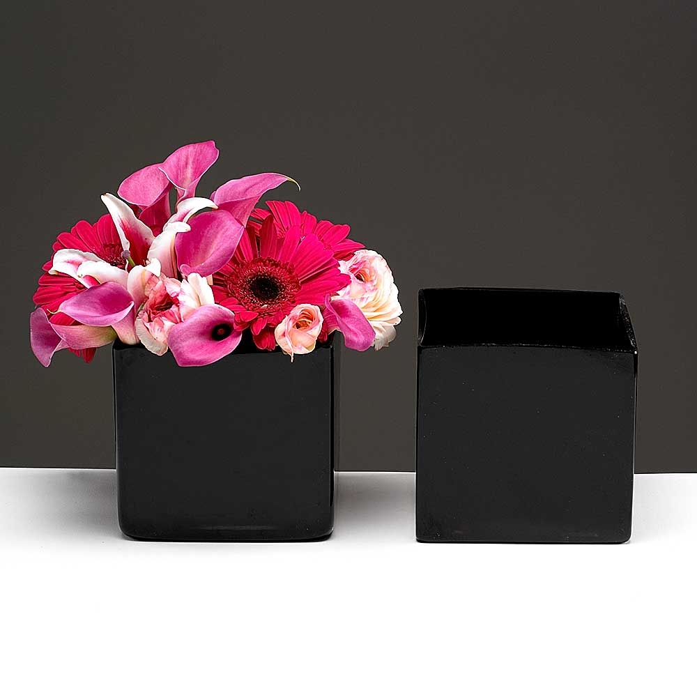 Glass 5.25" Cube Vase,black Floral Supply Syndicate Floral Gift